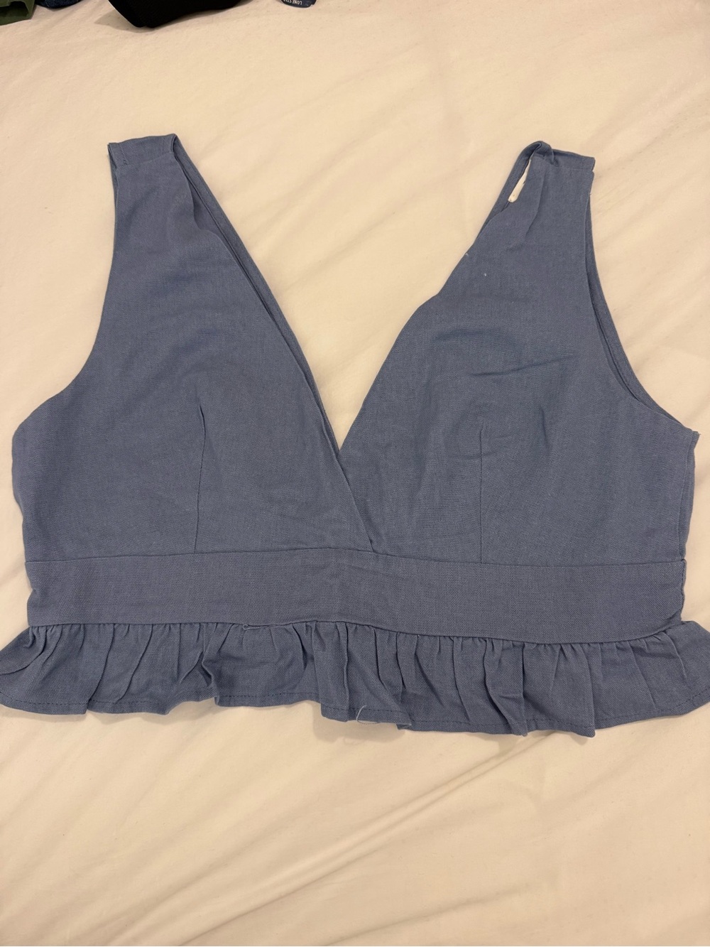Timing Dusty Blue Ruffled Crop Bralette